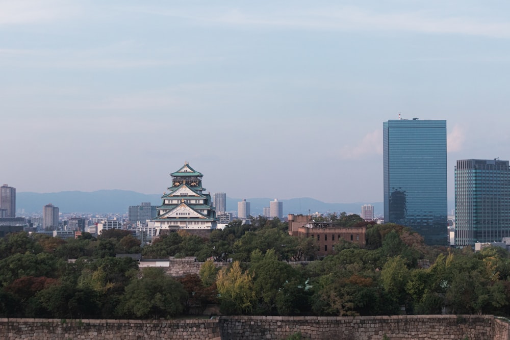 a view of a city with tall buildings