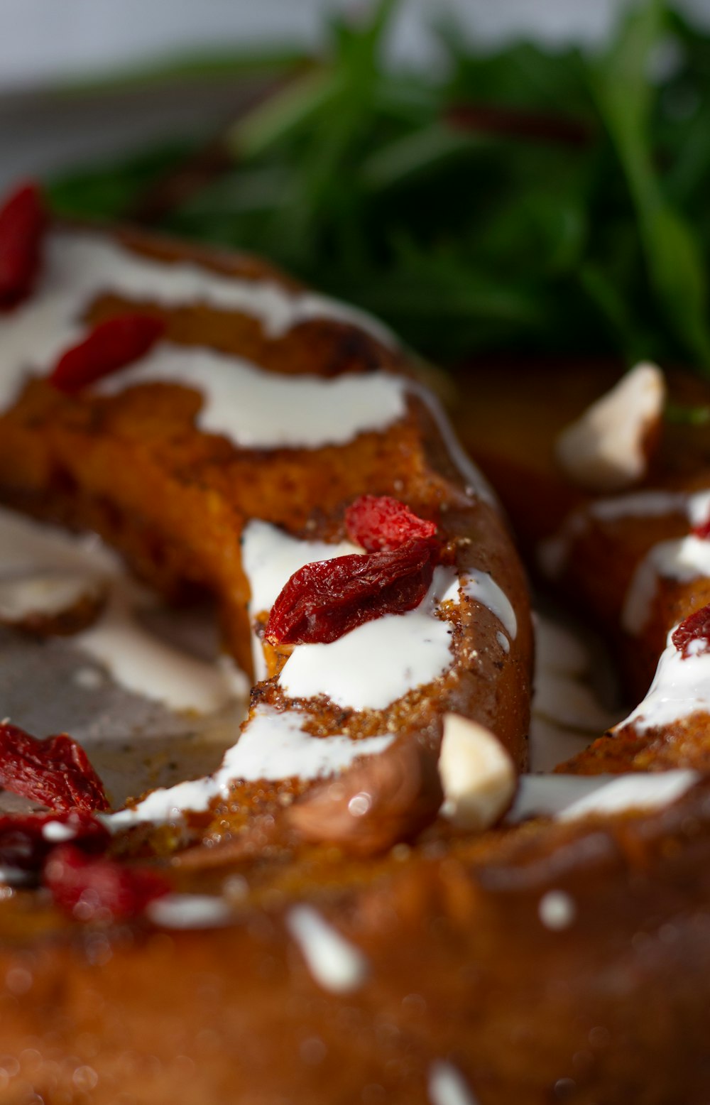 a close up of a doughnut on a plate