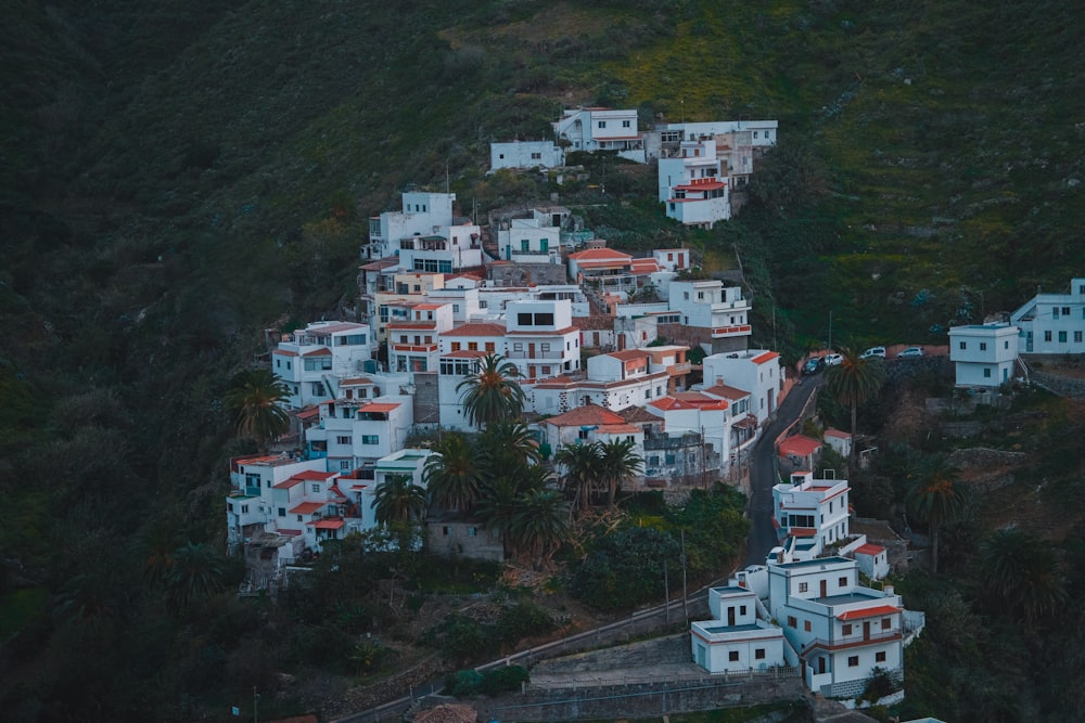 a hillside with many white houses on it
