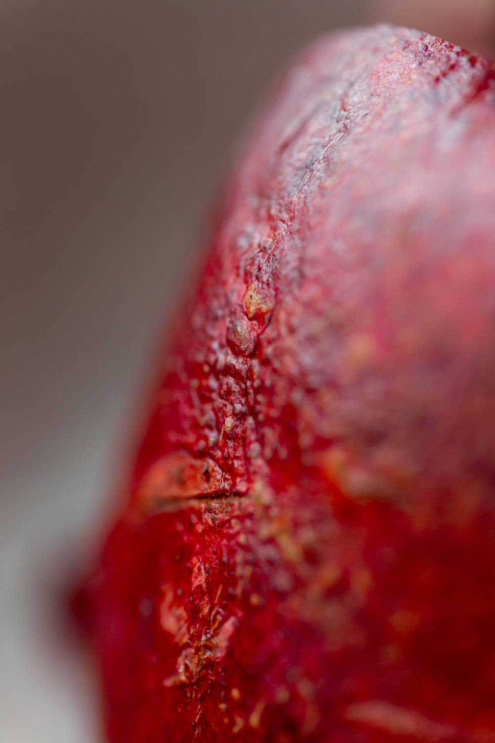 a close up of a red piece of fruit