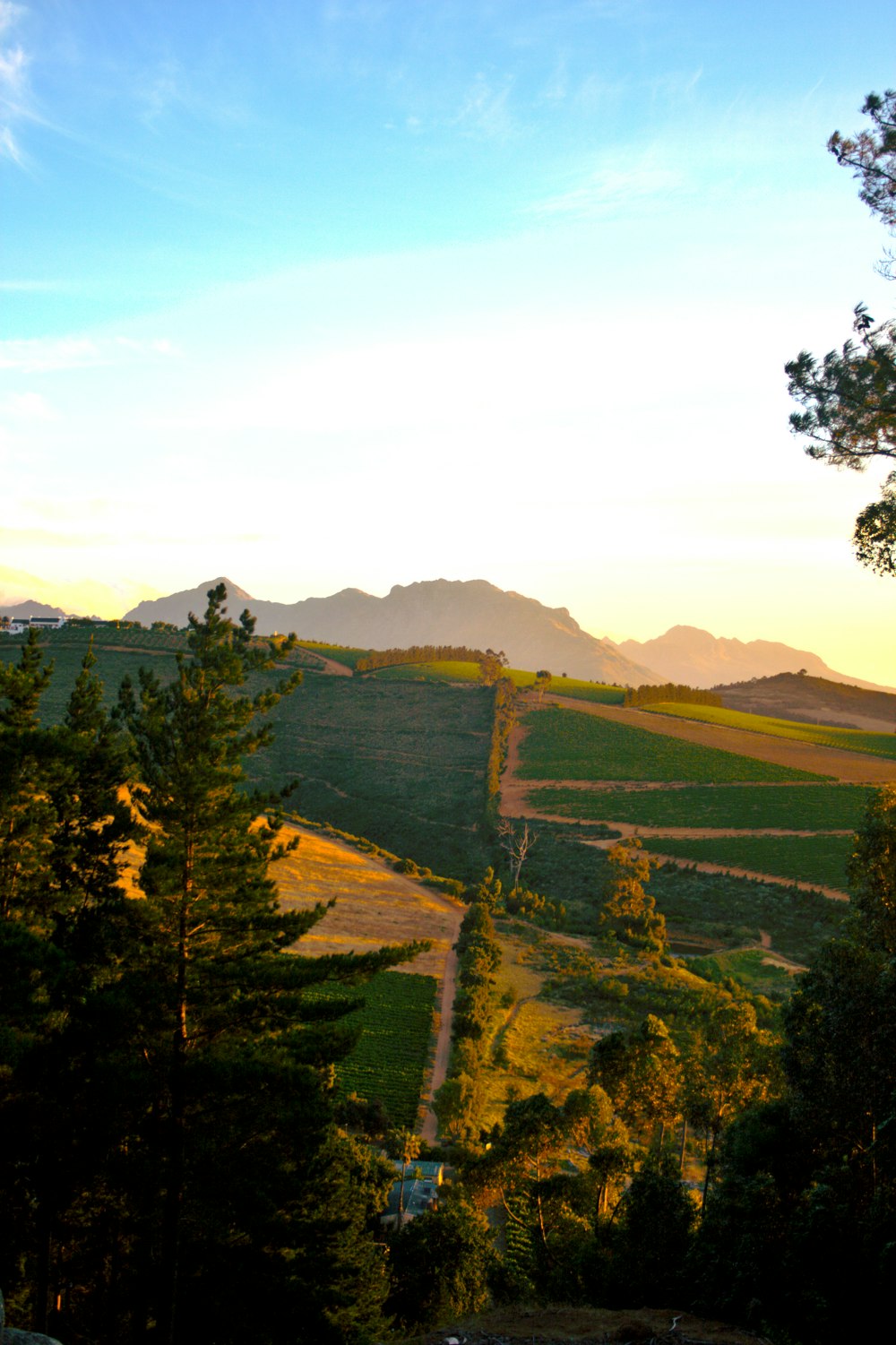 a scenic view of a mountain range at sunset