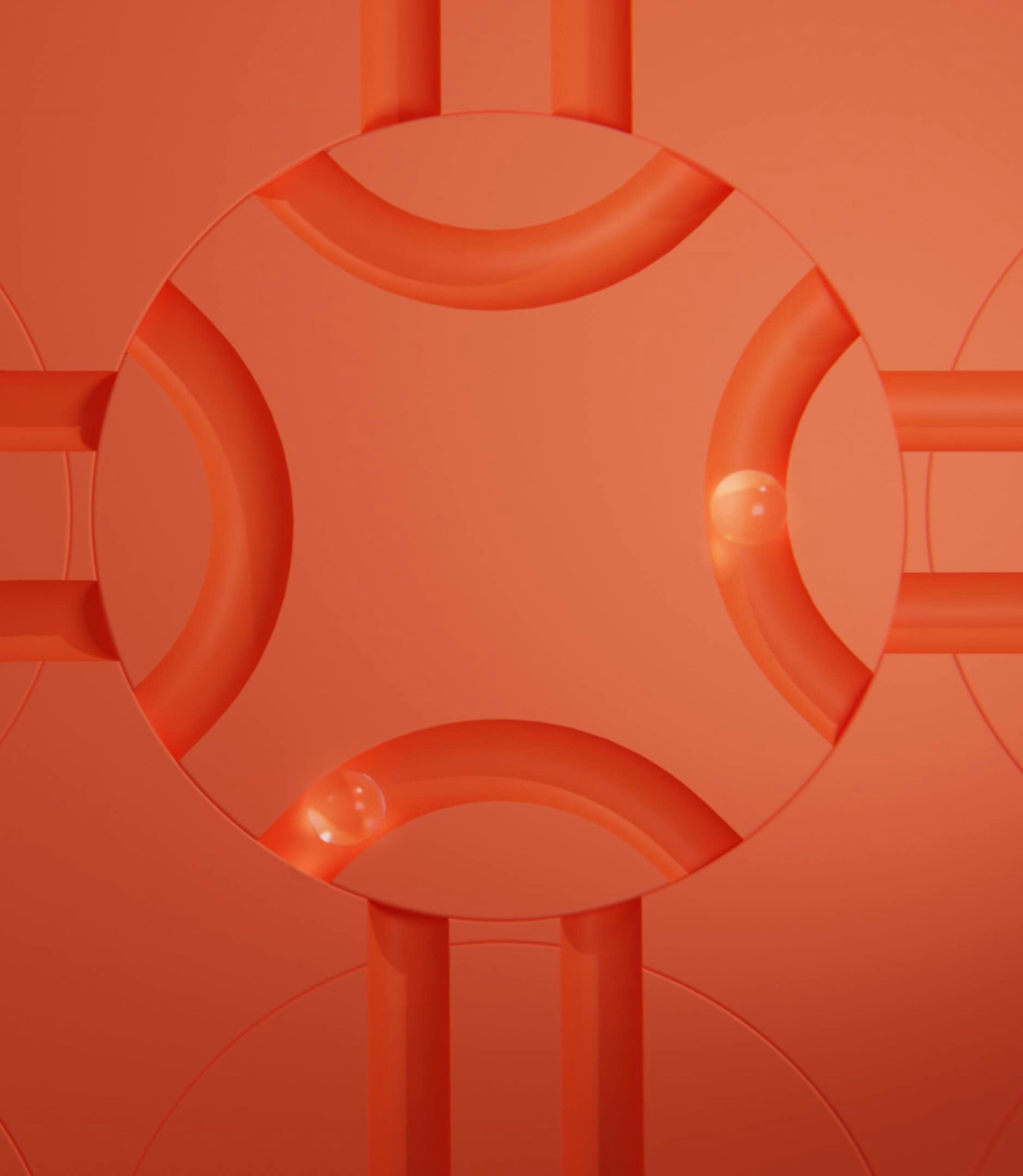 an orange background with circles and lines
