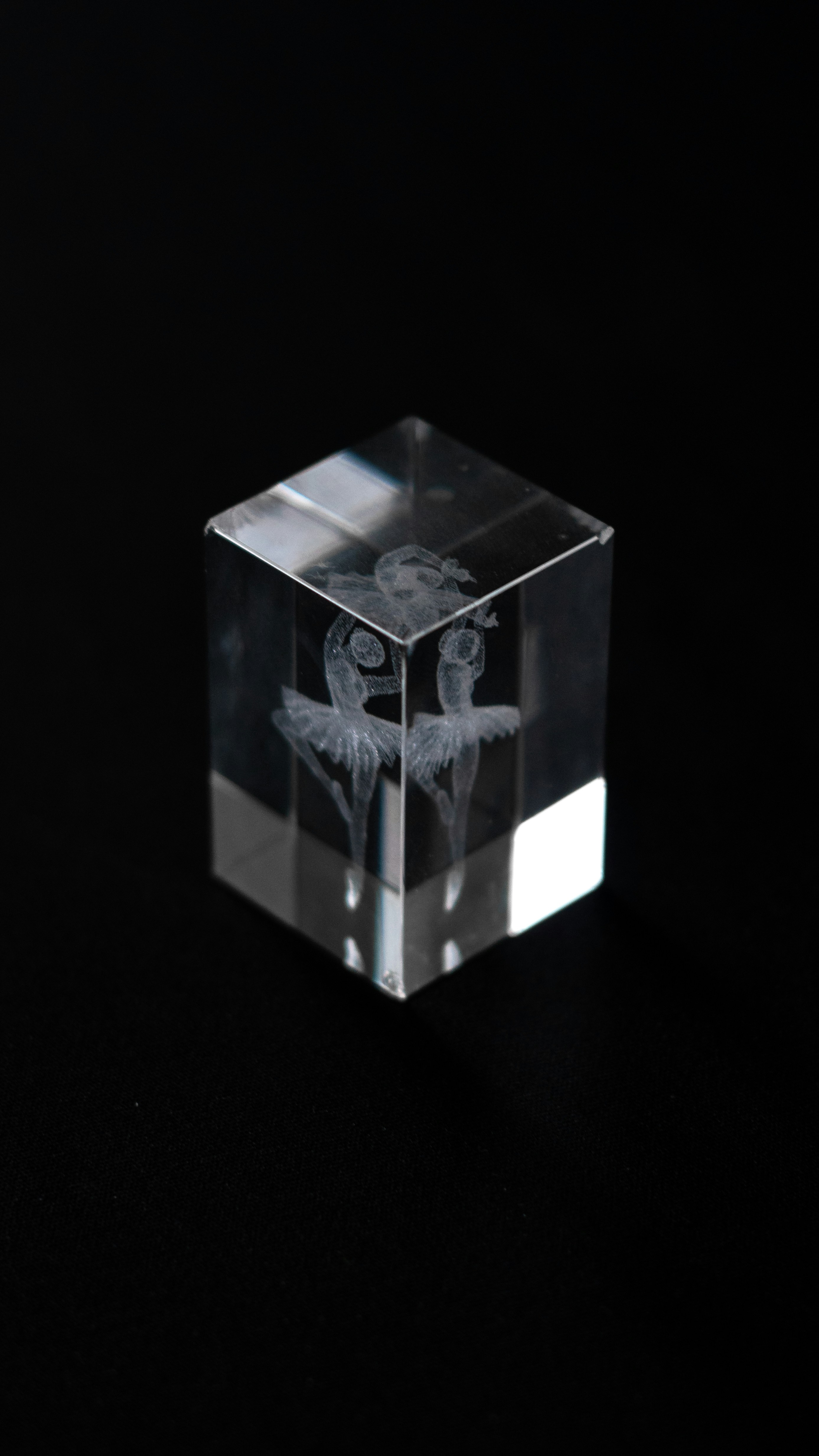 a clear cube with a picture of a bird on it