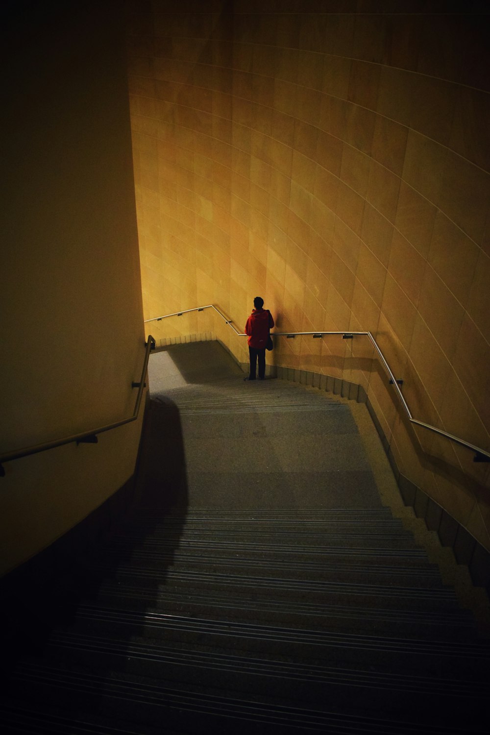 a person standing on a set of stairs