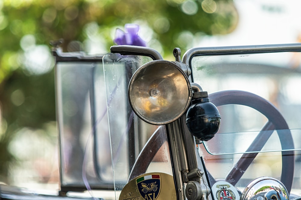 a close up of a motorcycle with a steering wheel