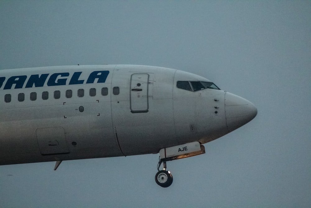 Un gran avión de pasajeros volando a través de un cielo nublado