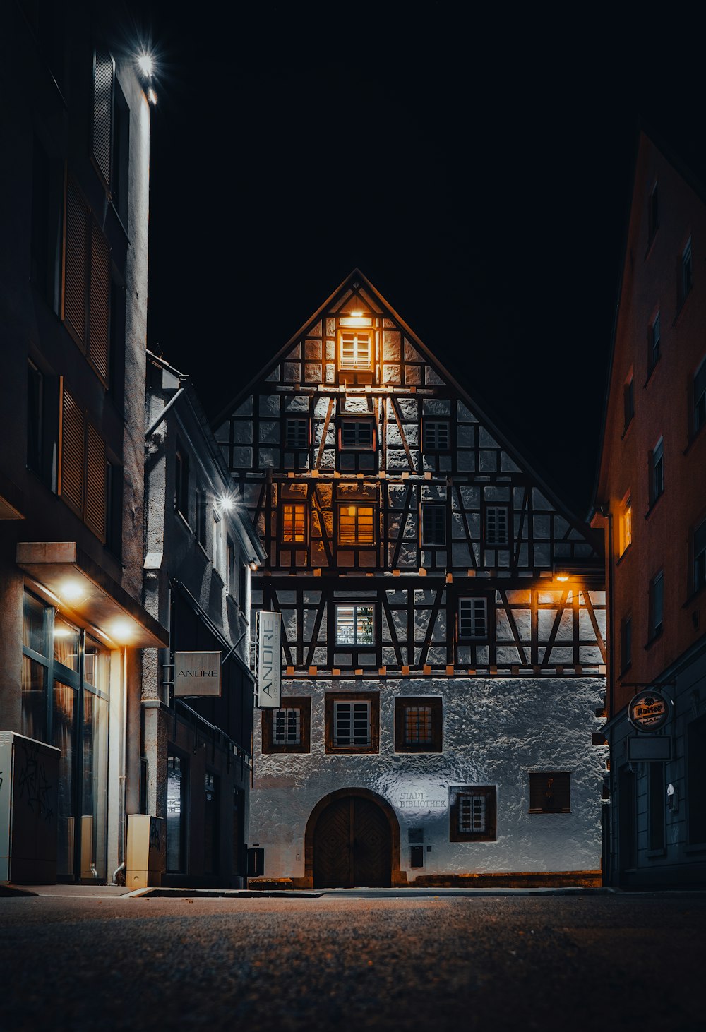 a building that is lit up at night