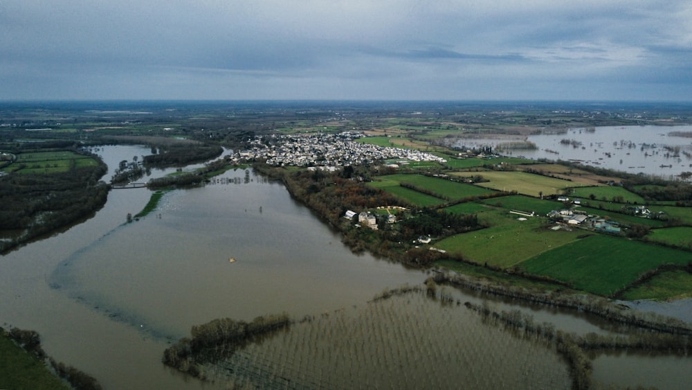 a large body of water surrounded by land