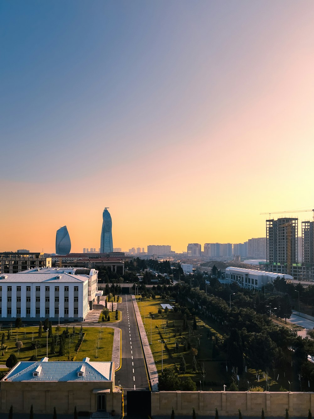 a view of a city with tall buildings