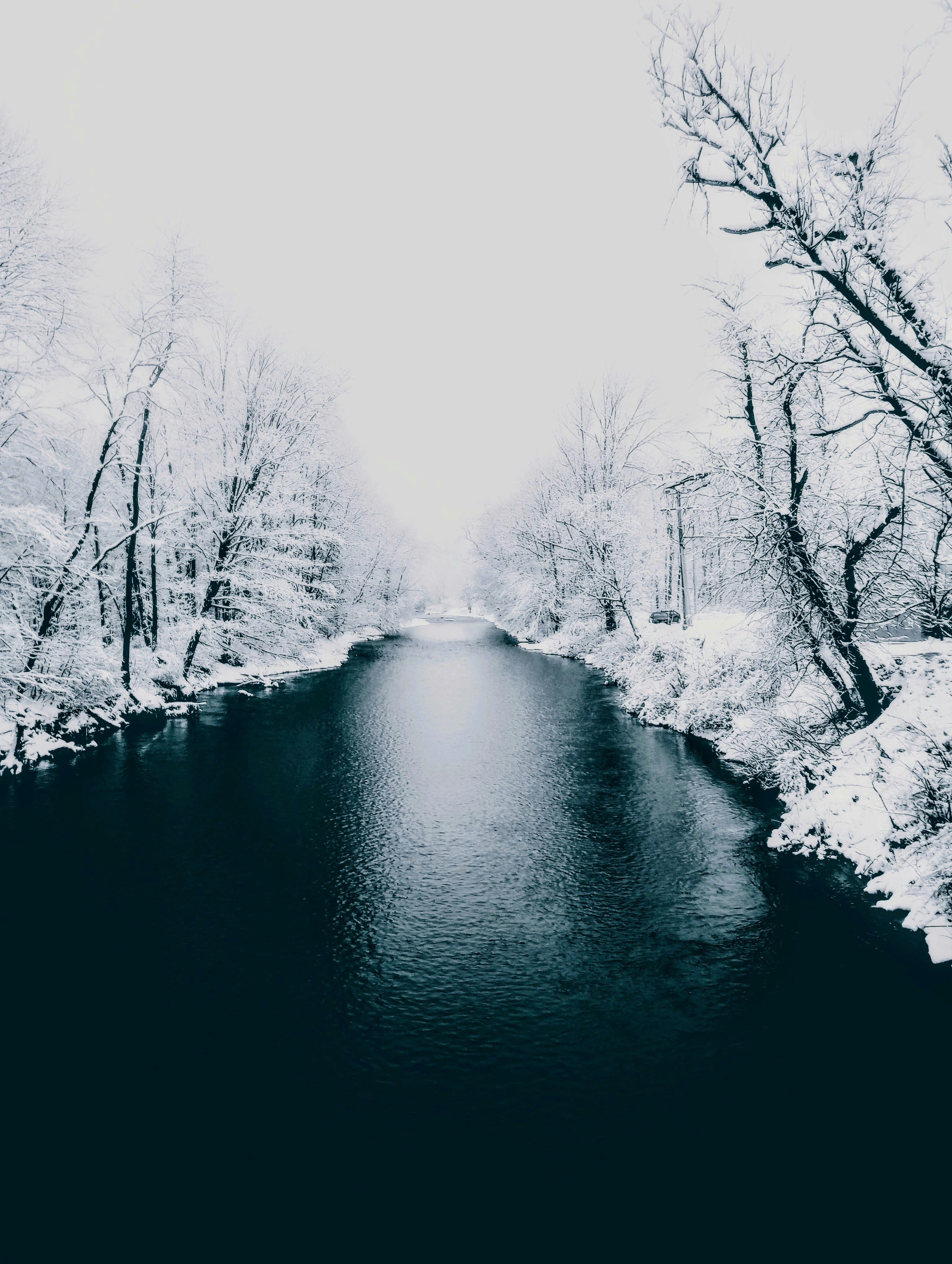 a river running through a snow covered forest