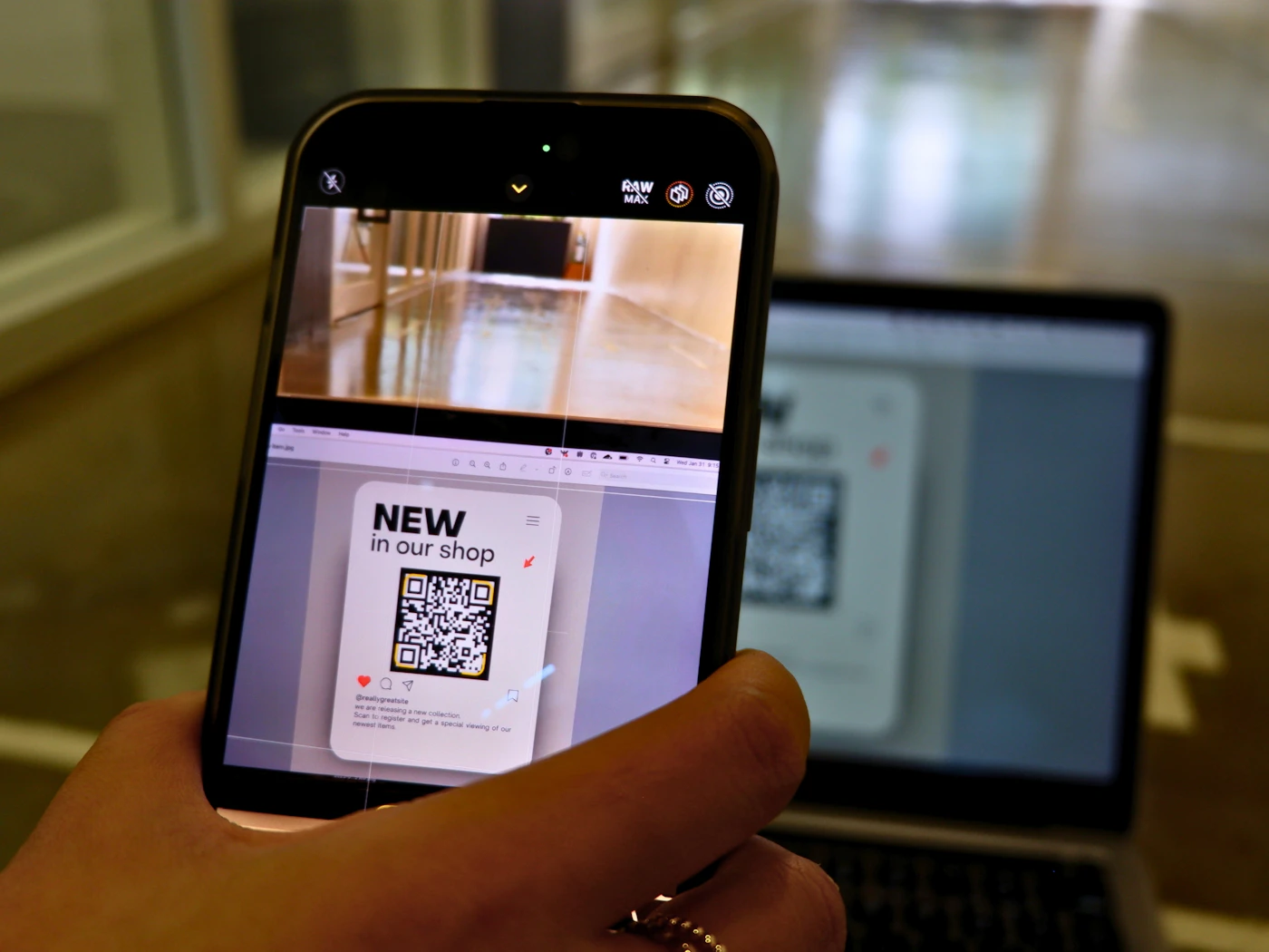 Person scanning a QR code with a smartphone