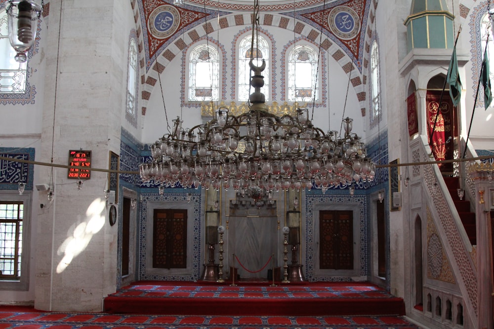 a chandelier hanging from the ceiling of a building