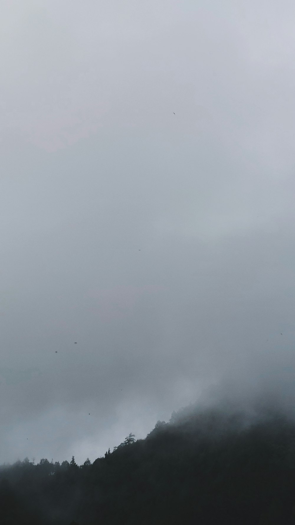 un avión volando sobre una montaña en un día nublado