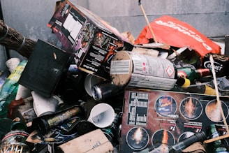 a pile of trash sitting next to a building