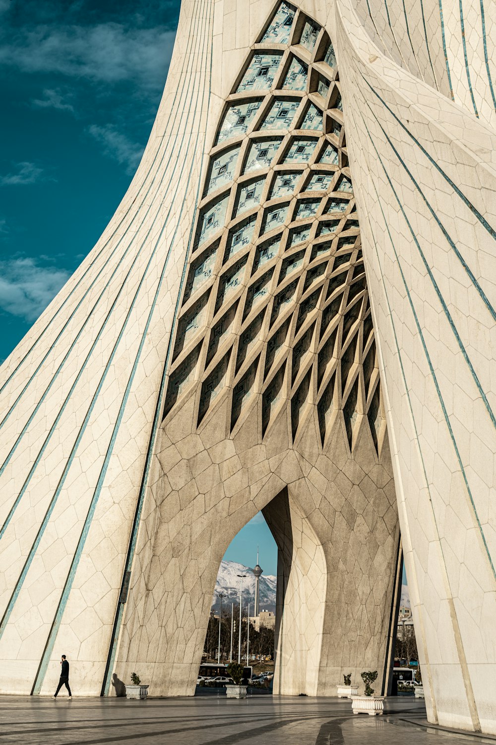 a very tall building with a very large window