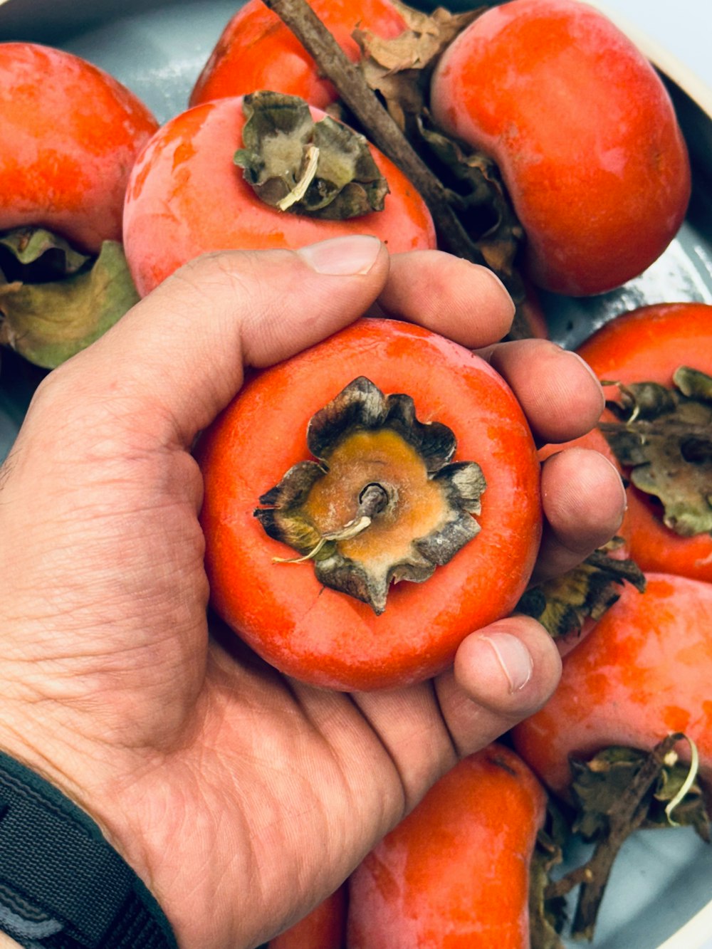 a person holding a half eaten tomato in their hand