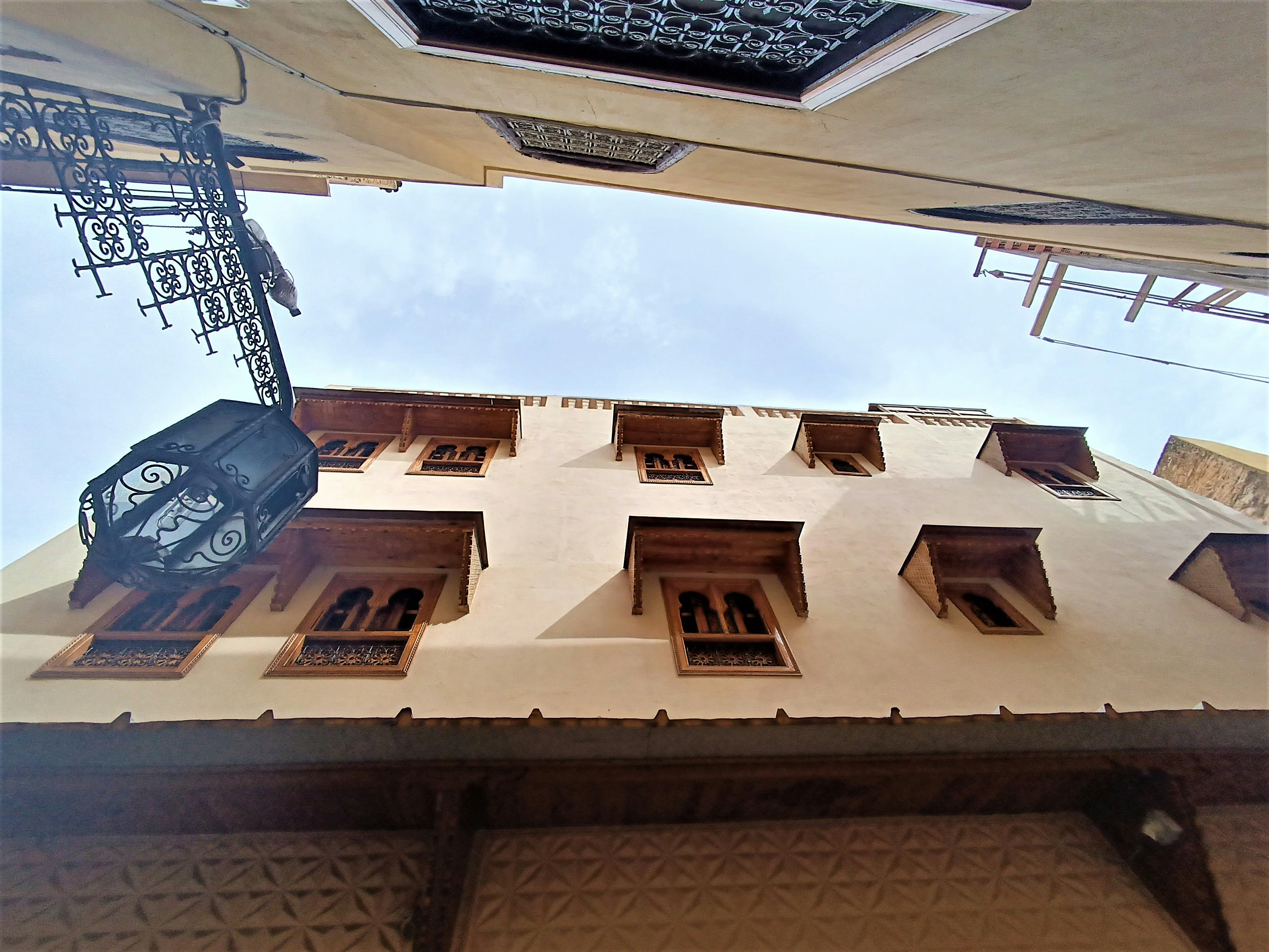 looking up at a building from below