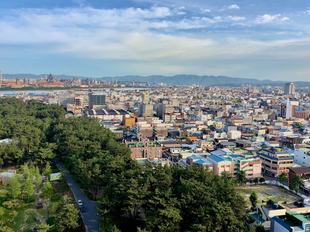 a view of a city from a hill