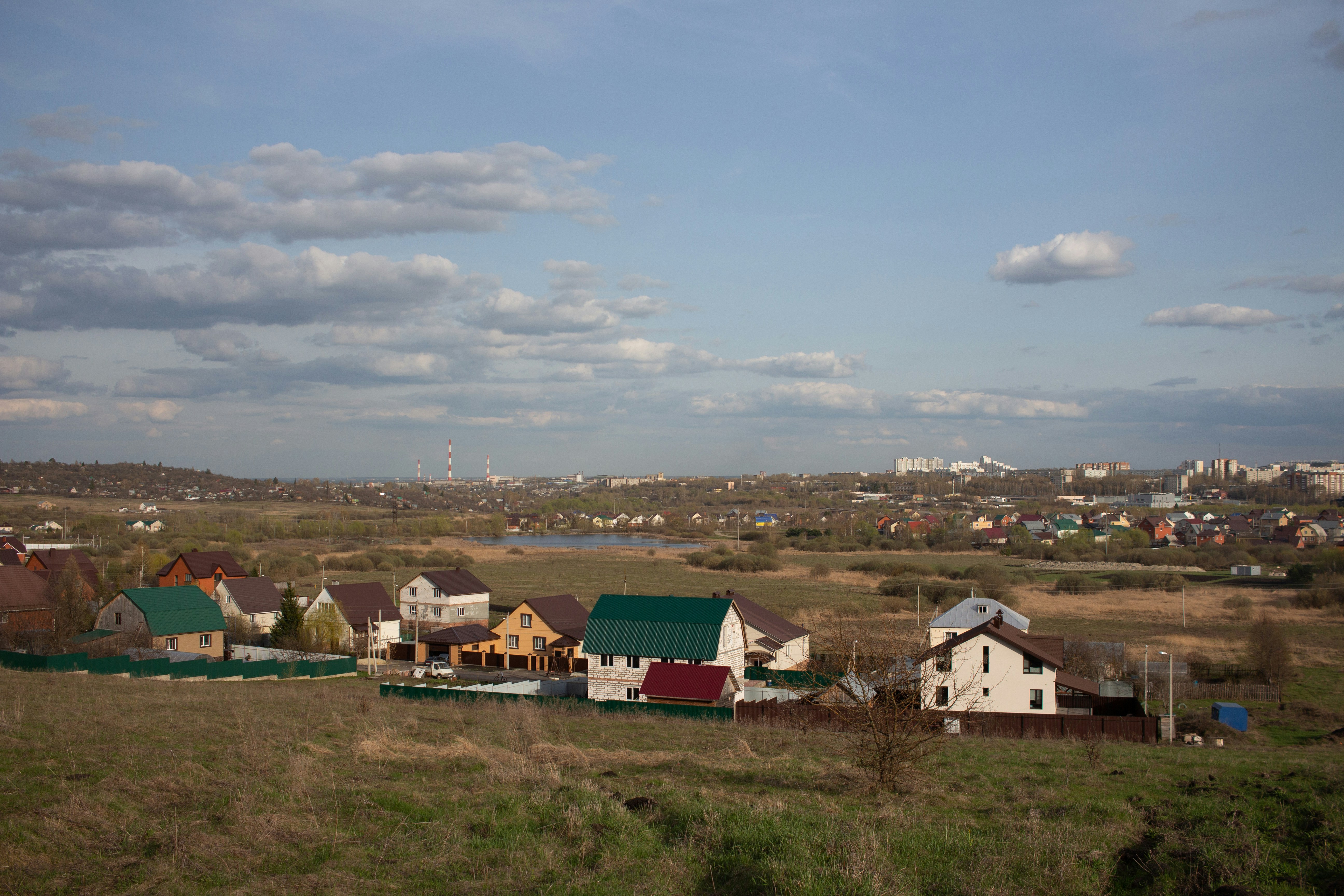 a view of a small town from a hill