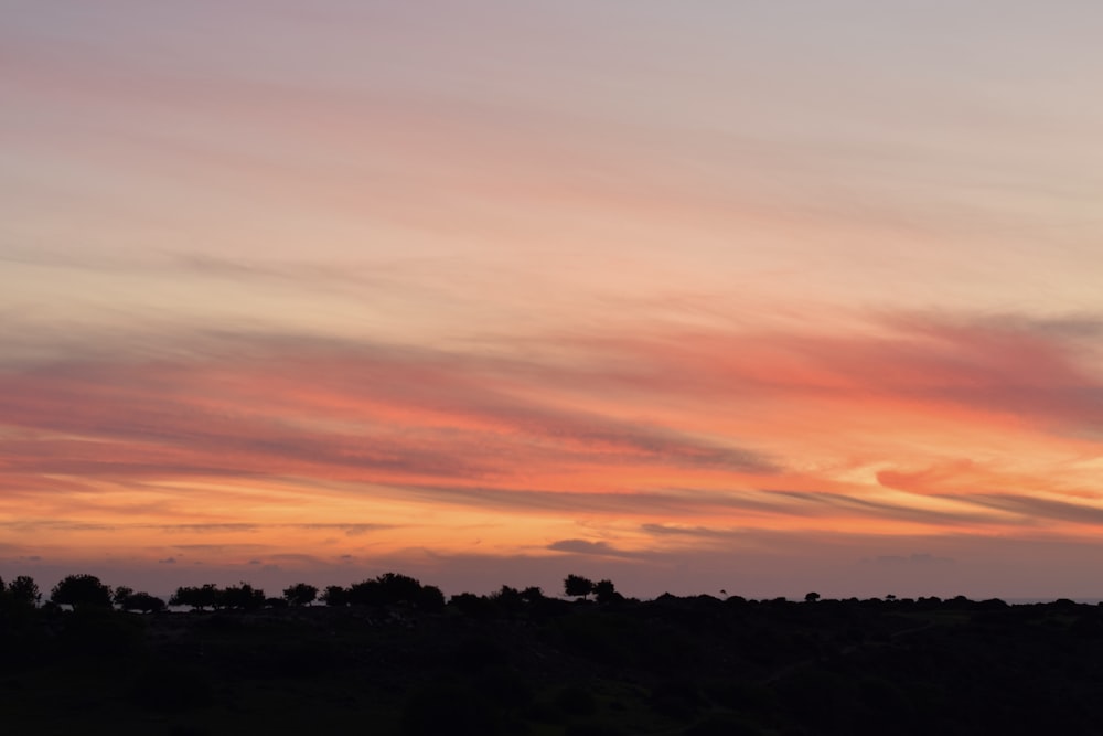 a plane flying in the sky at sunset