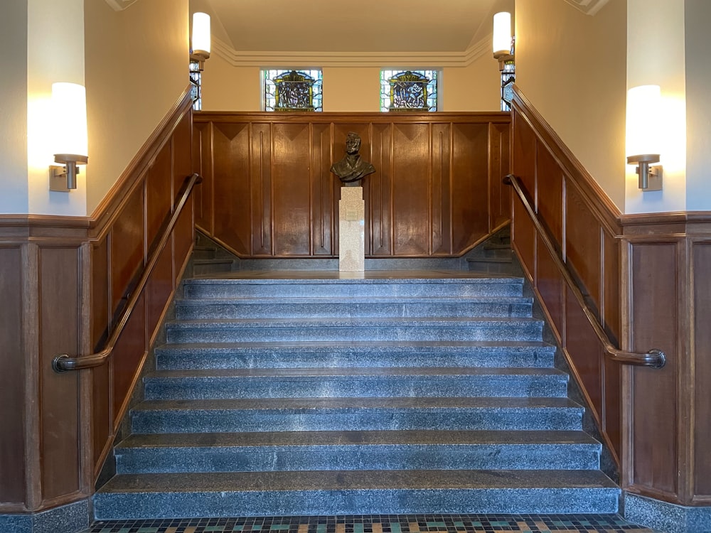 a set of stairs leading up to a door