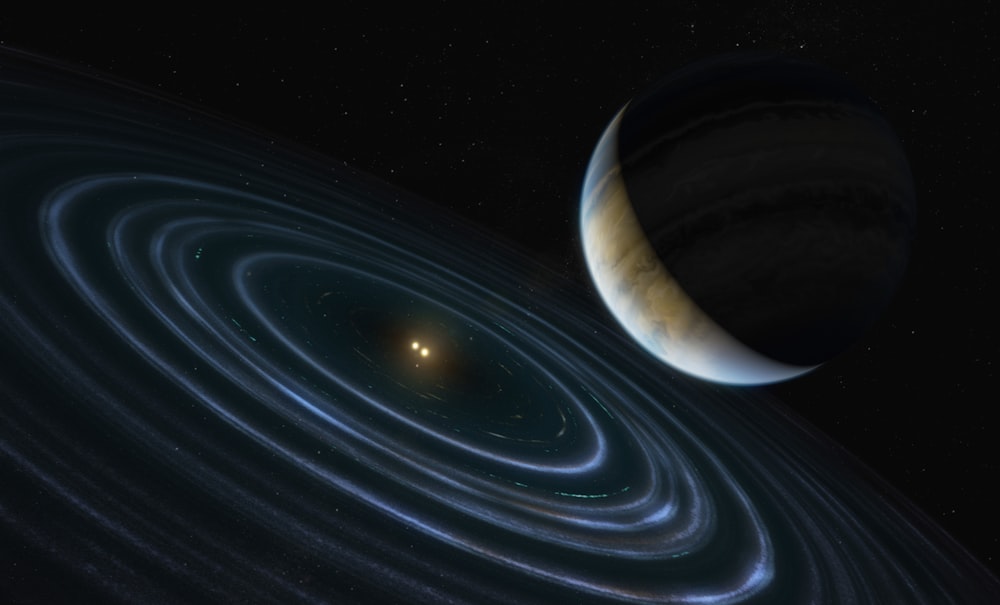 an artist's rendering of a planet with a star in the background