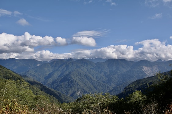 a view of a mountain range with clouds in the sky
