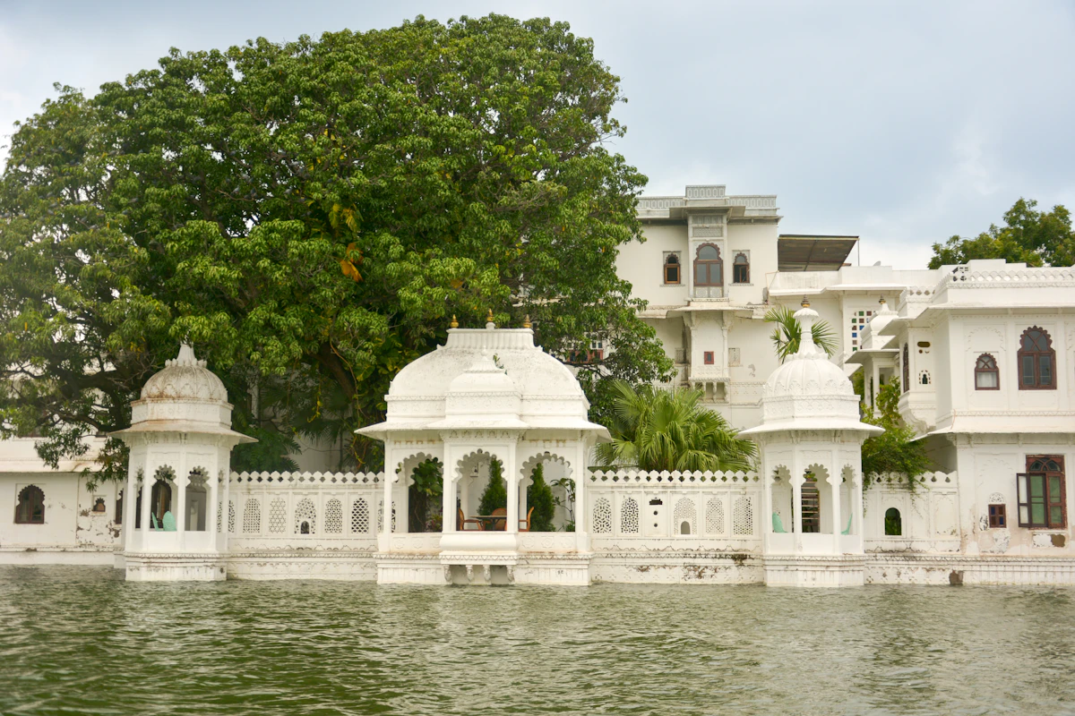 Udaipur's lake and palaces at night
