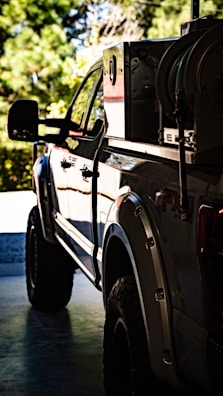 a pick up truck parked in a garage