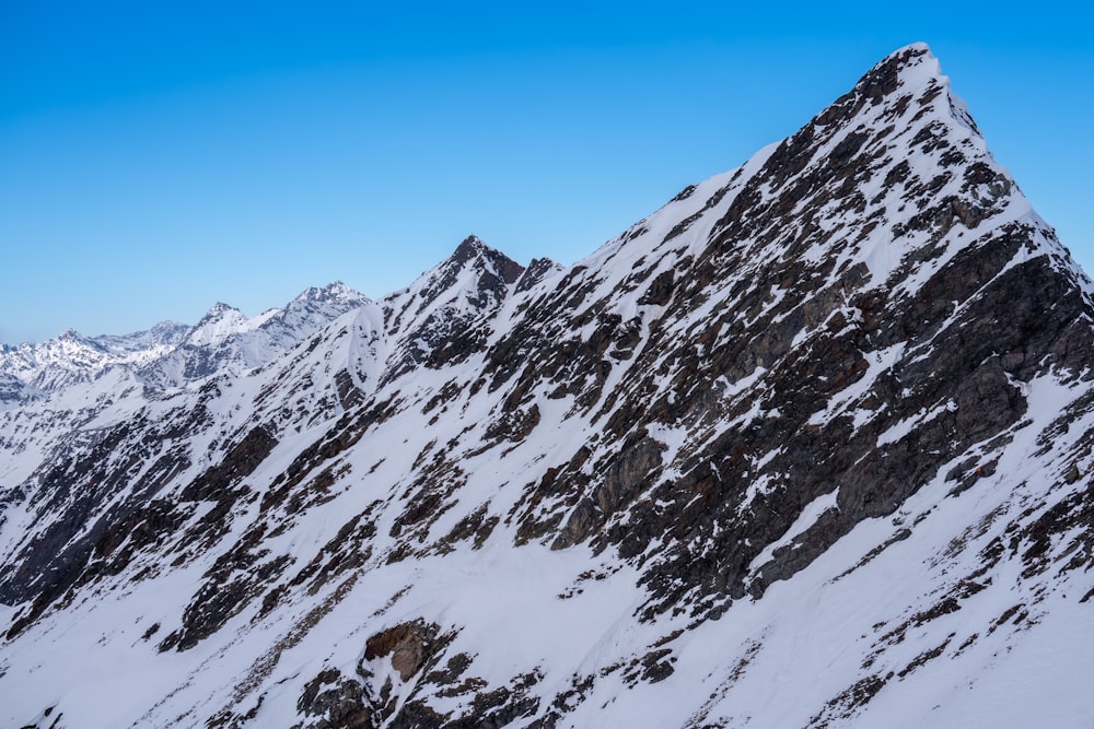 a snow covered mountain with a blue sky in the background