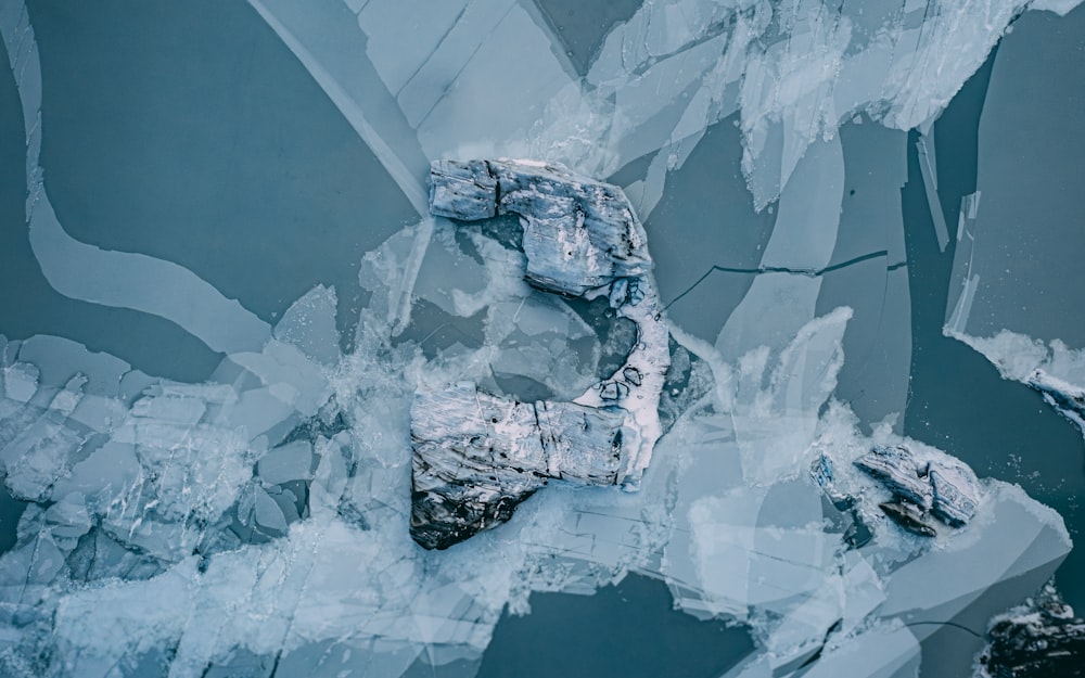 an aerial view of ice and water