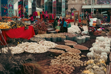 a market with lots of different types of vegetables