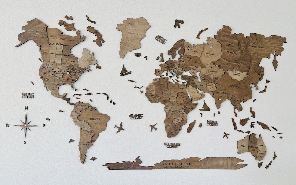 a map of the world made out of wood