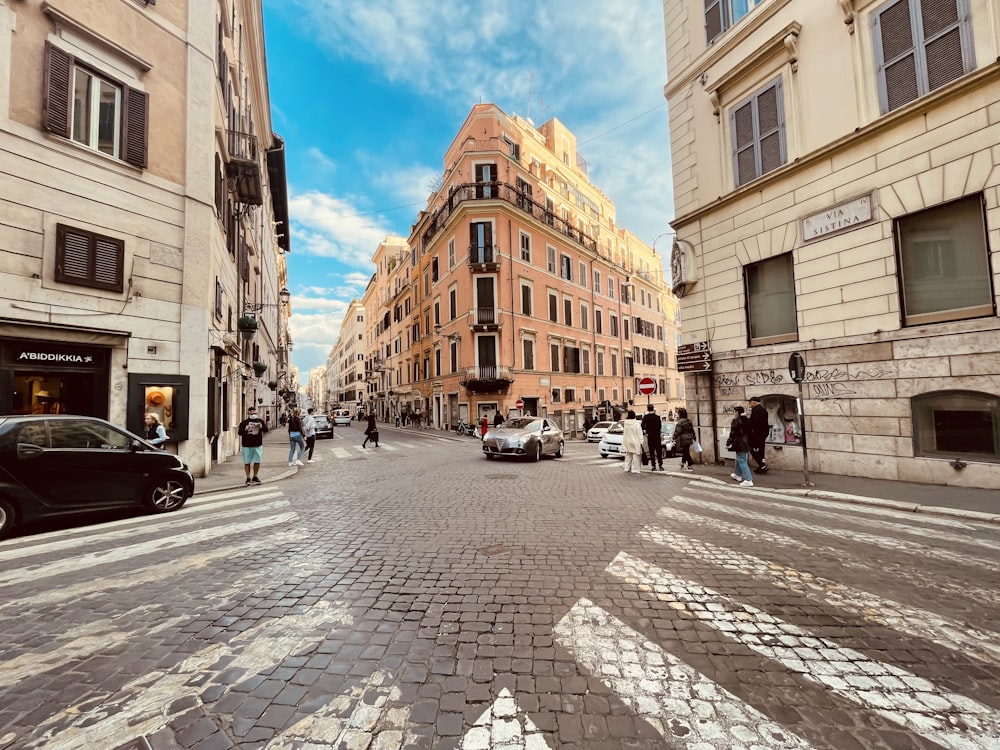 a cobblestone street in a european city