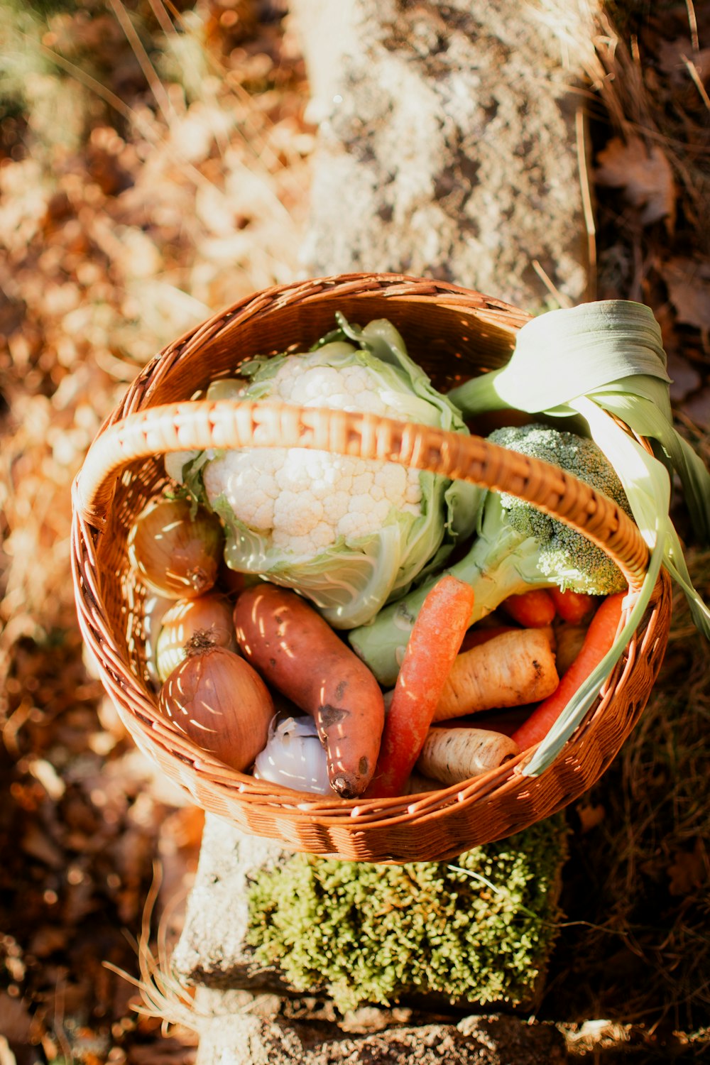 a basket filled with lots of different types of vegetables