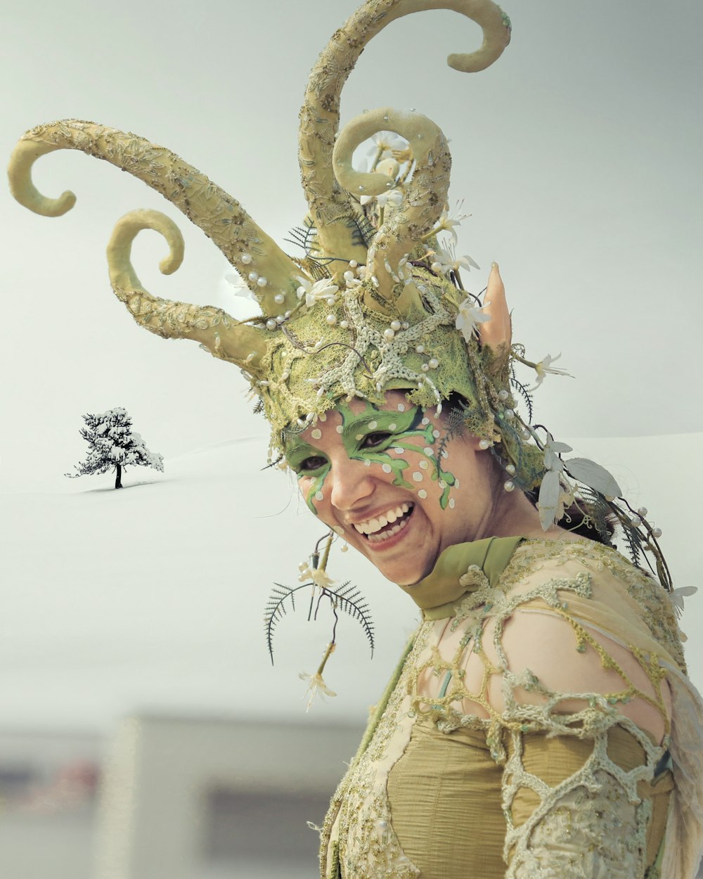 a woman in a costume with an octopus on her head