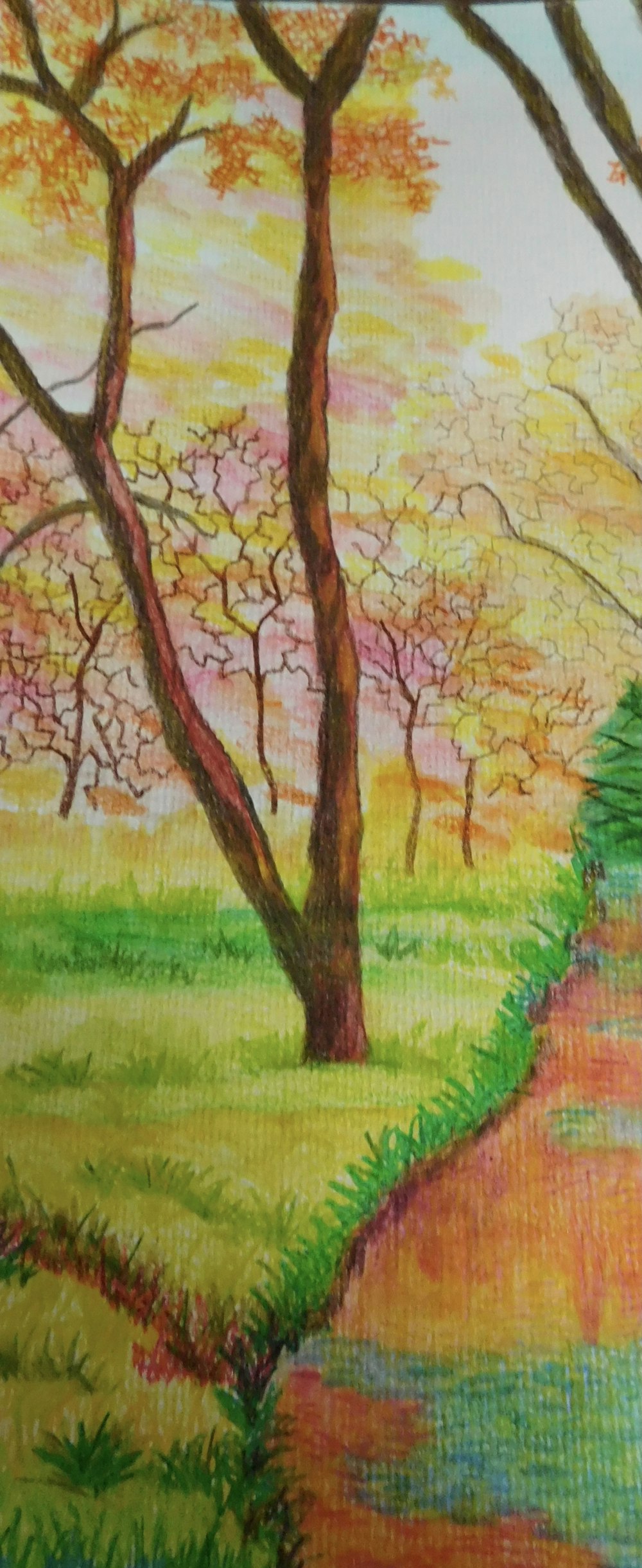 a painting of a path leading to a tree