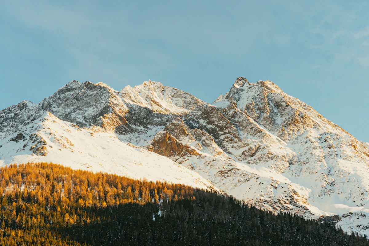Snow-covered mountain peaks above the Arlberg valley in Austria