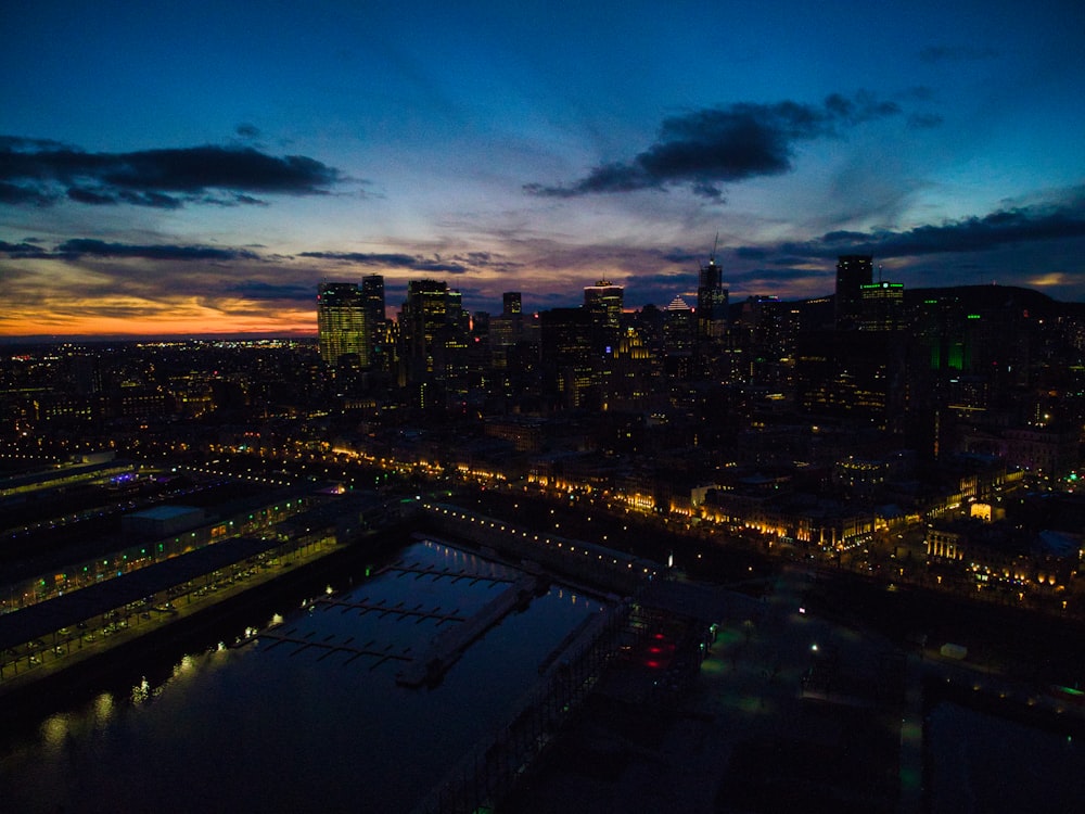 a view of a city at night from a bird's eye view