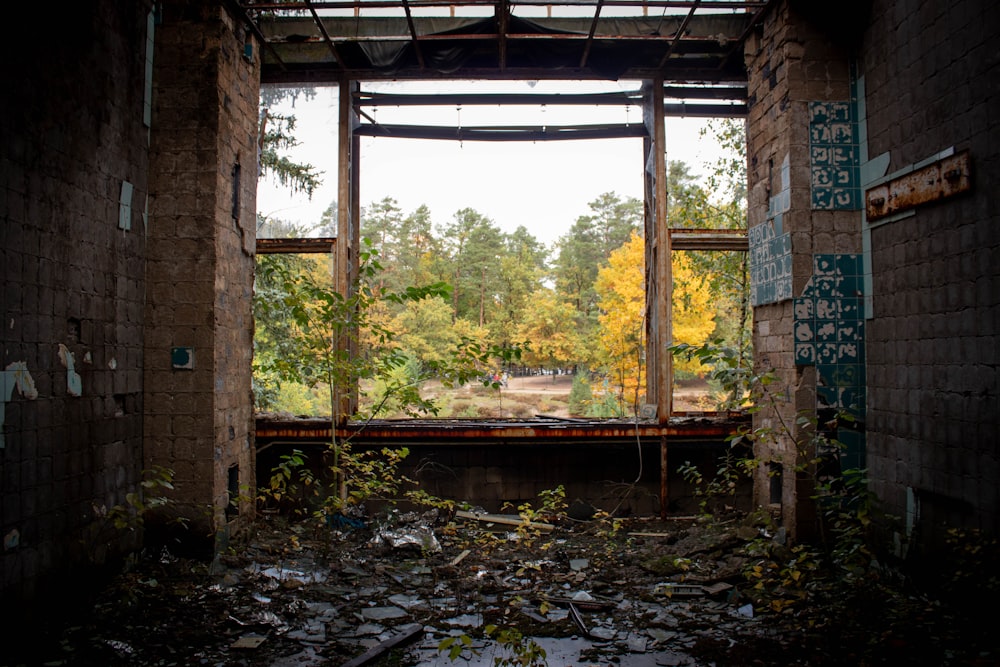 a run down building with a broken window