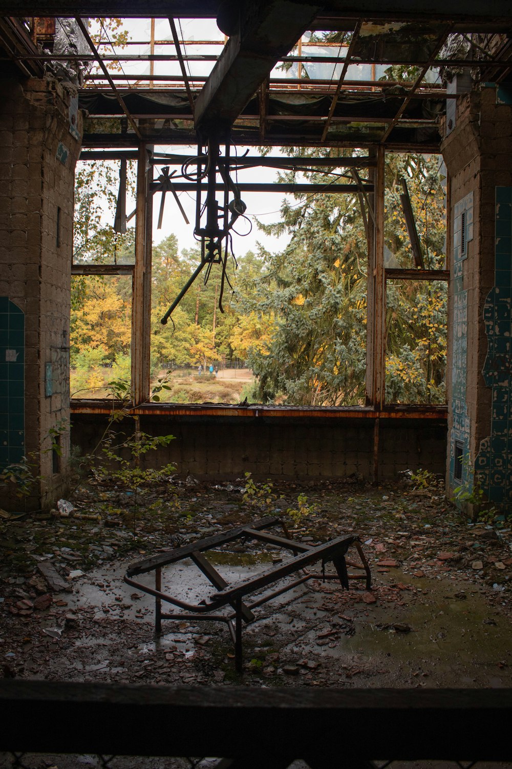 a run down building with a broken window