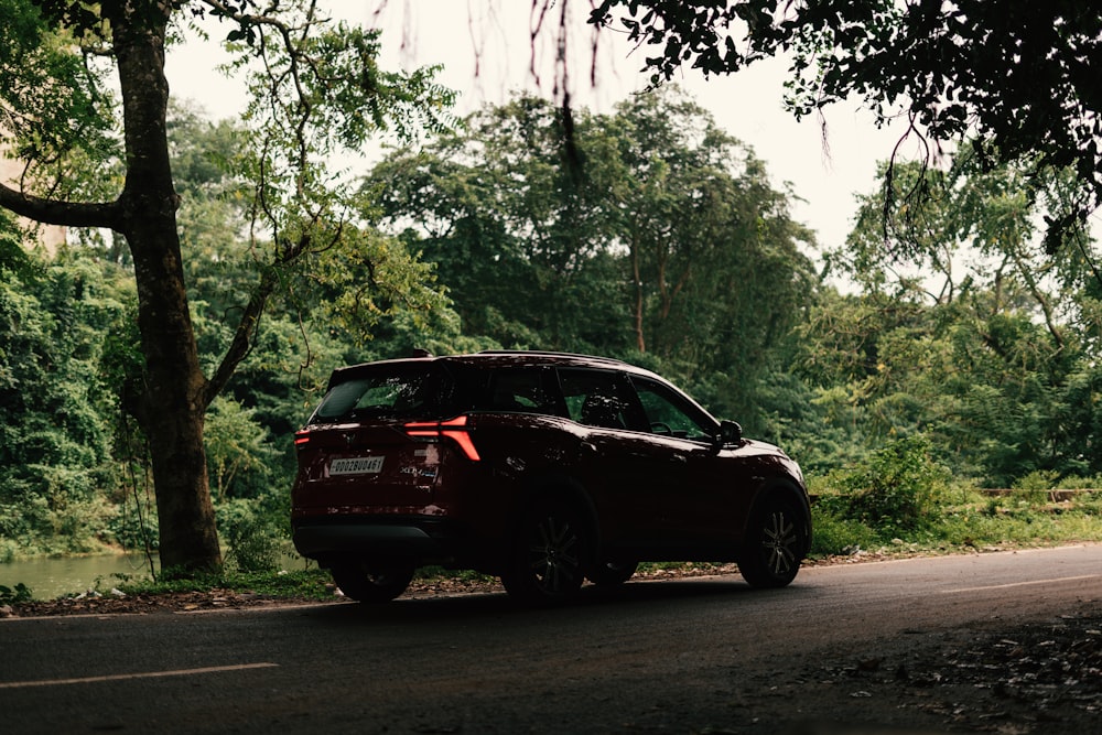 a car is parked on the side of the road