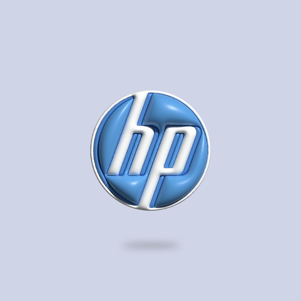 a blue and white hp logo on a blue background