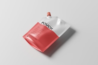 a pouch of liquid on a white surface