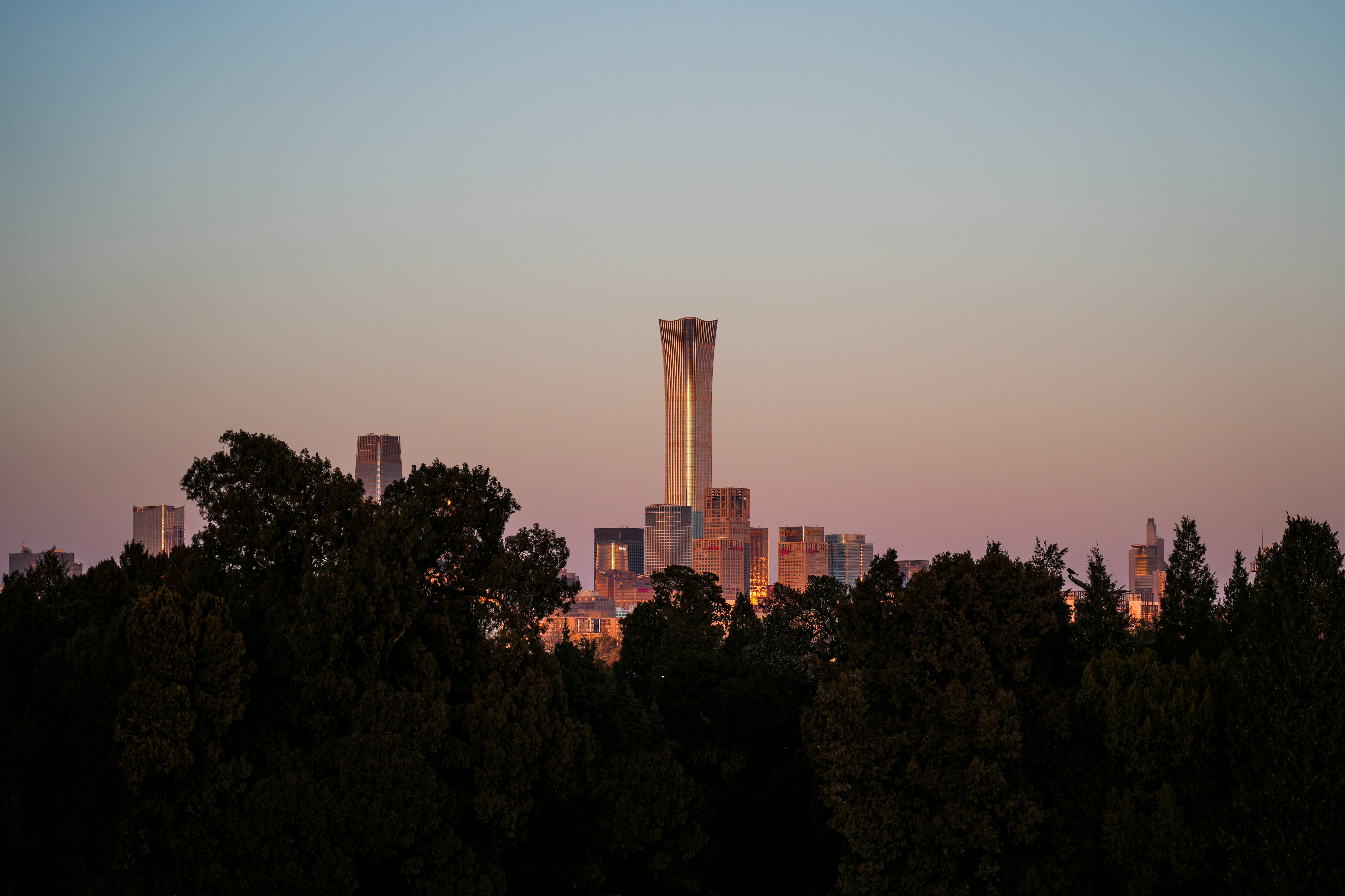 A view of a city with tall buildings and trees photo – Free Dongcheng ...