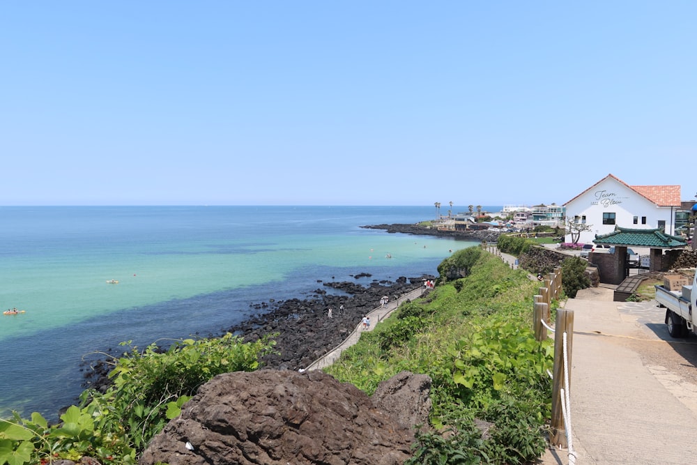 a view of a body of water from a hill