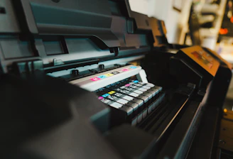 a close up of a printer on a table
