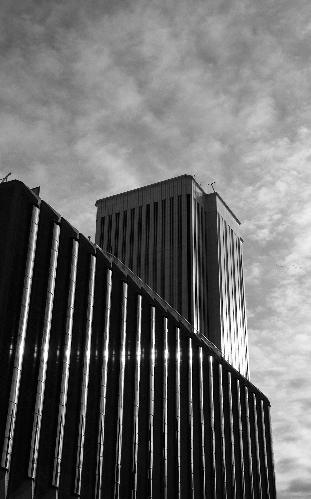 a black and white photo of a tall building