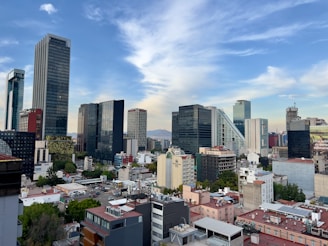 a view of a city with tall buildings