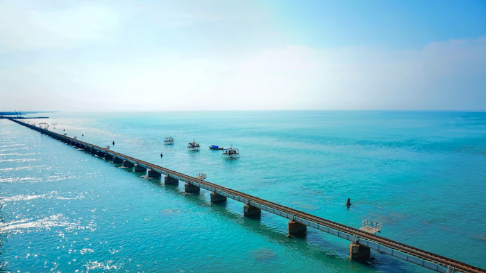 Pamban Bridge connecting Rameshwaram island to mainland India